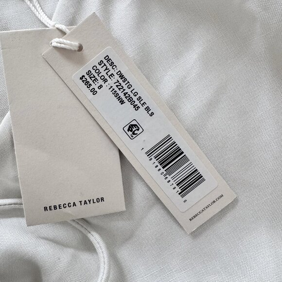 Rebecca Taylor Drawstring Long Sleeve Blouse | Snow White | Size 8 | 100% Tencel - Picture 4 of 6